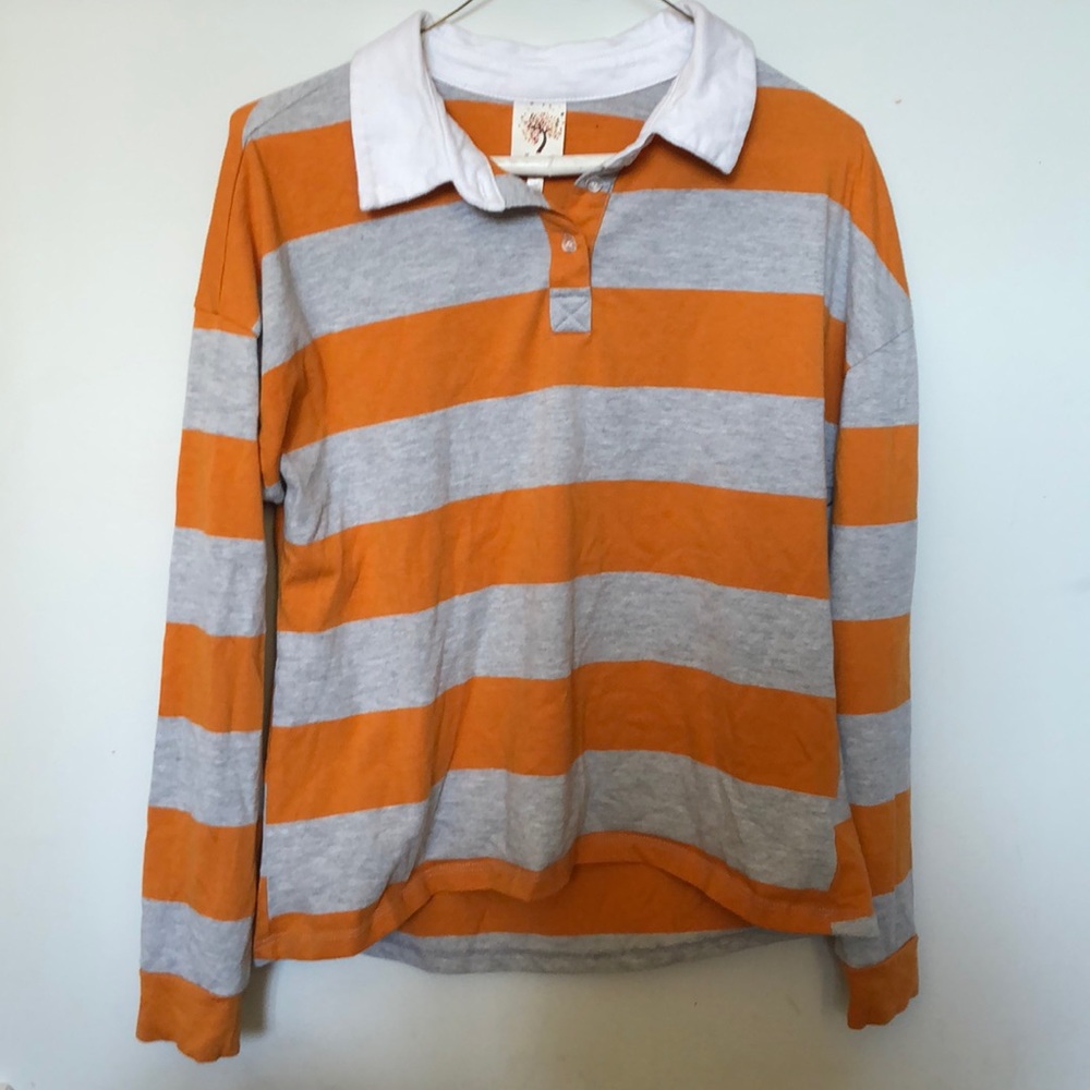 Orange and gray striped long sleeve